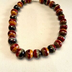 Vintage necklace with pottery glazed beads.